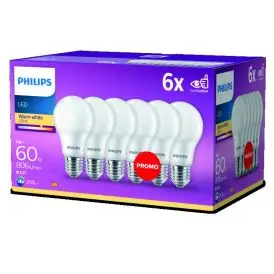 Philips LED-pære A60 7W E27 2700K mat – 6-pak - E27 LED pærer