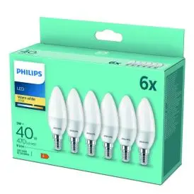 Philips LED-pære B35 4,9W E14 2700K mat – 6-pak - Kerte E14 LED pærer